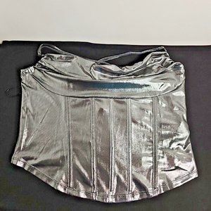 Sincerely Jules Silver Bustier Corset Strappy Metallic Crop Cami Tank Top Size M